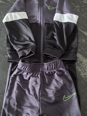 Nike Kids Two-Piece Tracksuit - Charcoal with Neon Green Swoosh